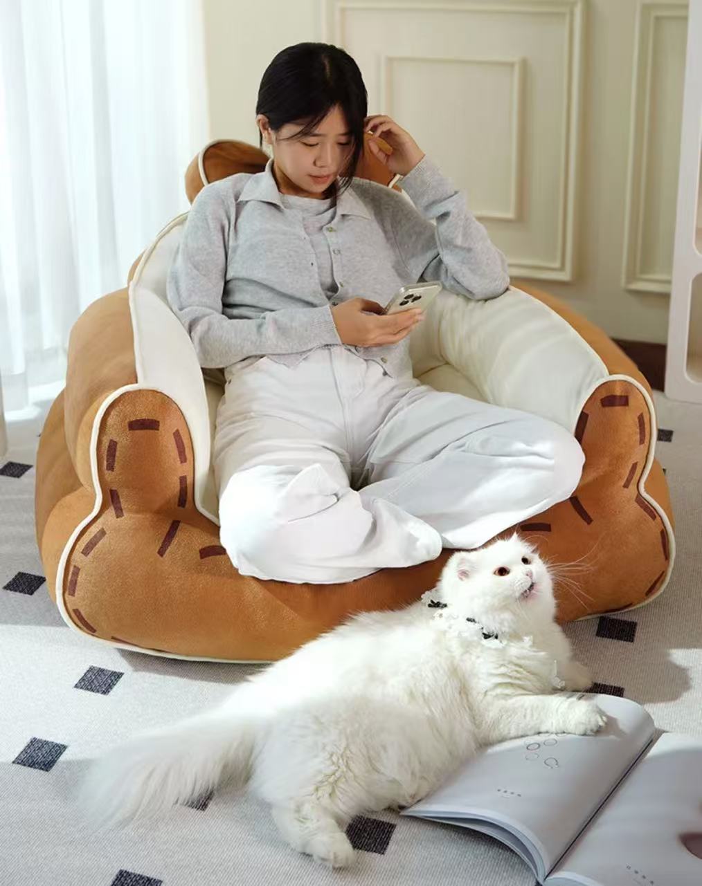 "Bear-Themed Pet Furniture by PawsCube | Washable Sofa for Dogs/Cats, Blends with Any Home Decor Style!"